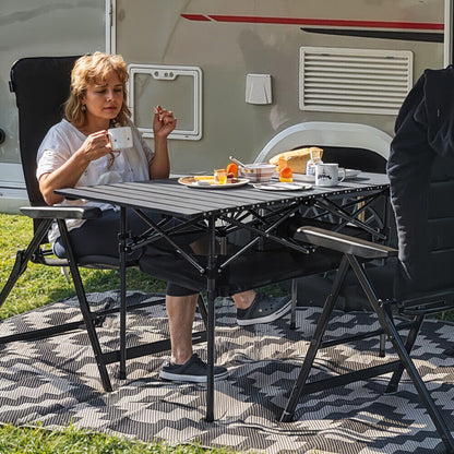 Foldable Height-Adjustable Camping Table – Roll-Up Picnic Table with Storage Basket & Carry Bag