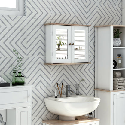 HOMCOM Kleankin bathroom mirror cabinet with double doors, white wall-mounted storage cupboard and adjustable shelf inside