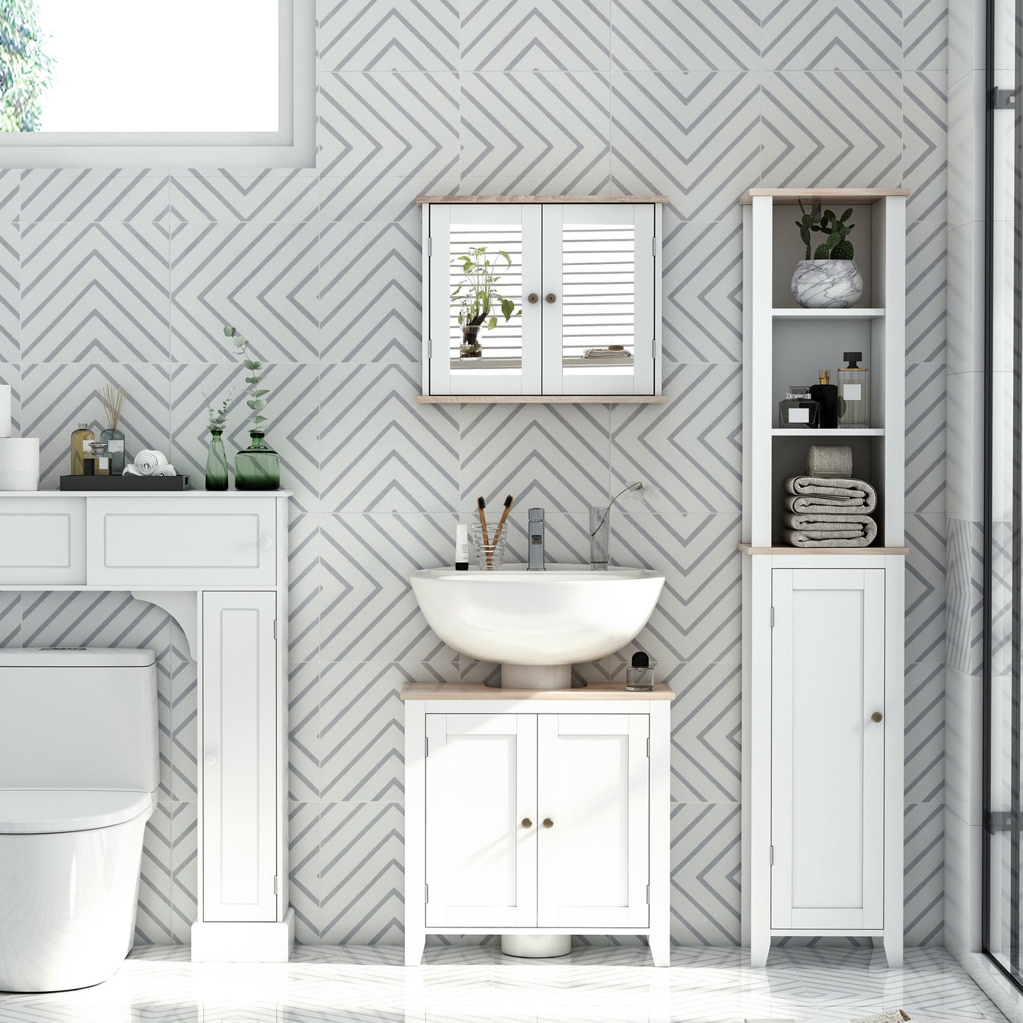 HOMCOM Kleankin white under sink cabinet with two doors, adjustable shelf, freestanding bathroom cupboard under pedestal sink