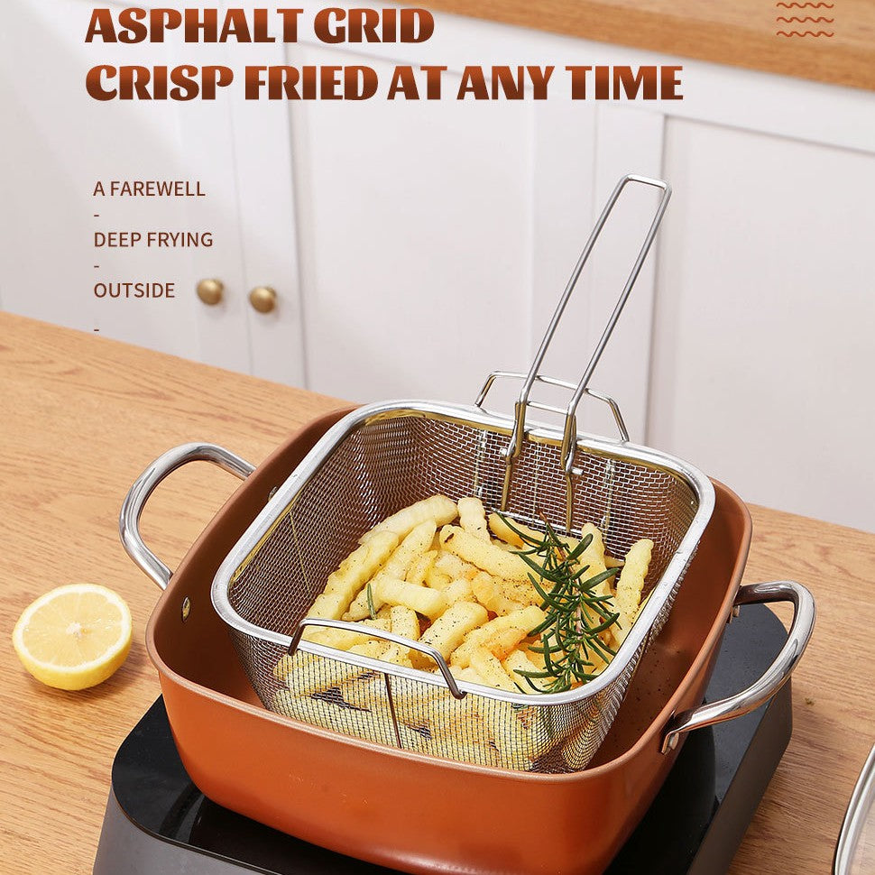 HOMCOM 24cm square non-stick kitchen fryer with basket, ideal for frying potatoes and other foods in a durable cooking pot.