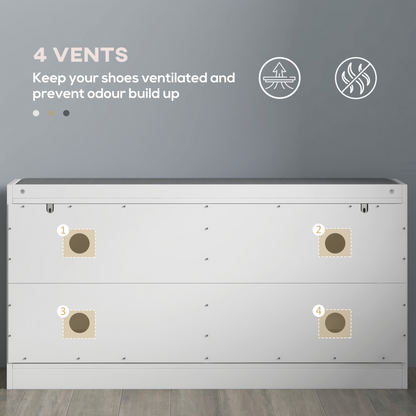 Shoe Bench with 2 Flip Drawers, Cushion, 8 Pairs for Entryway White