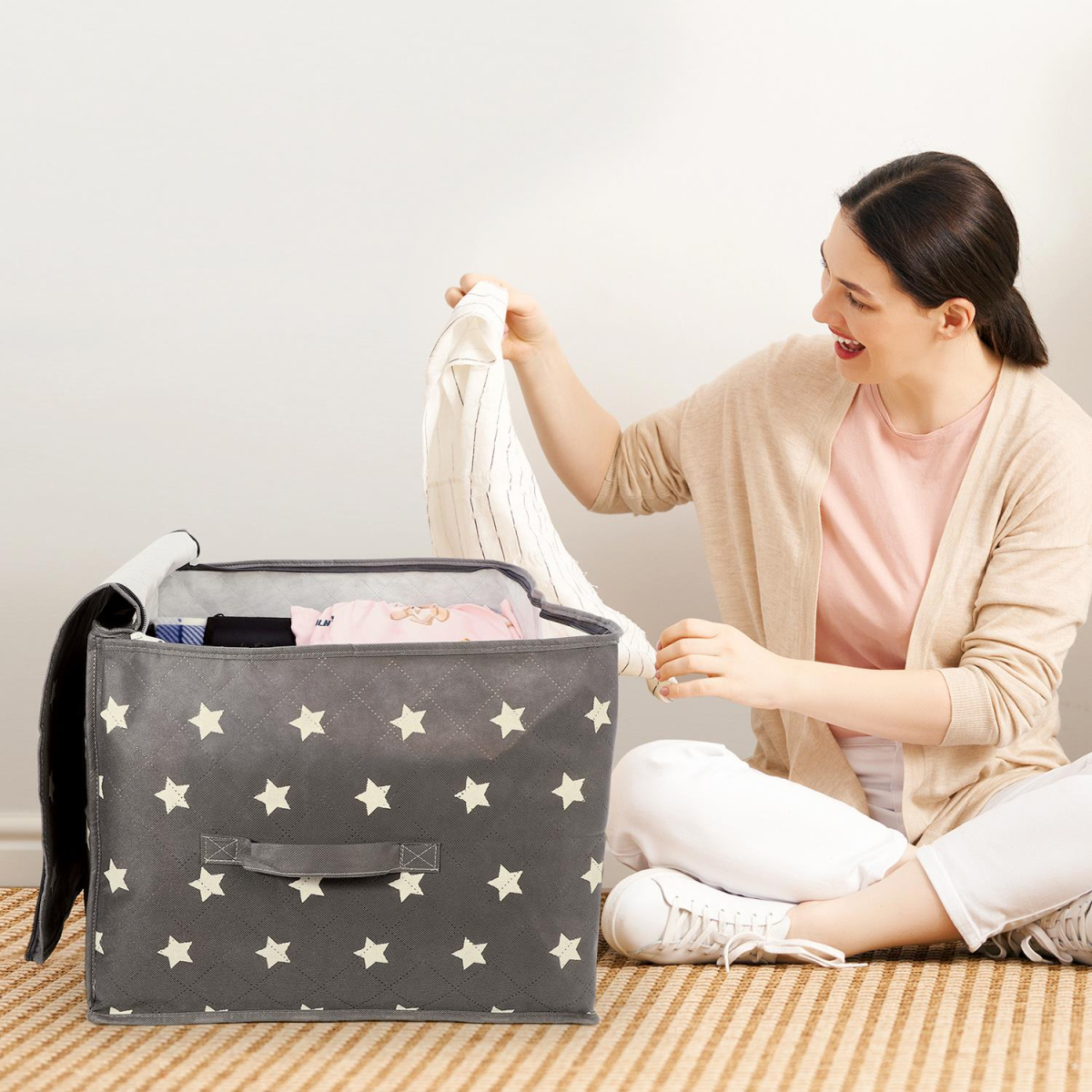 3-Piece Deluxe Storage Bags – Large Grey Star Organisers with Clear Window