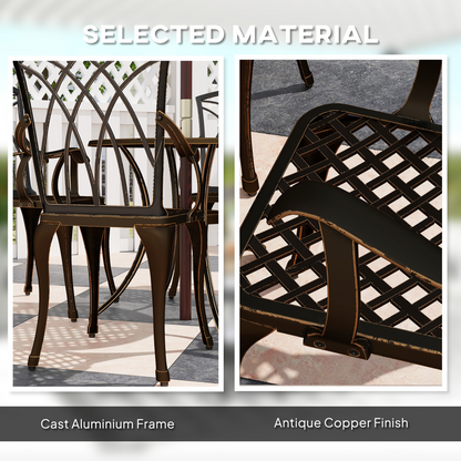 Five-piece bronze-toned garden dining set with table and chairs, outdoor furniture by Outsunny for patio or garden use.
