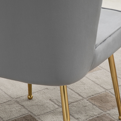 Velvet-Feel Shell Luxe Accent Chair Home Bedroom Lounge Metal Legs Grey