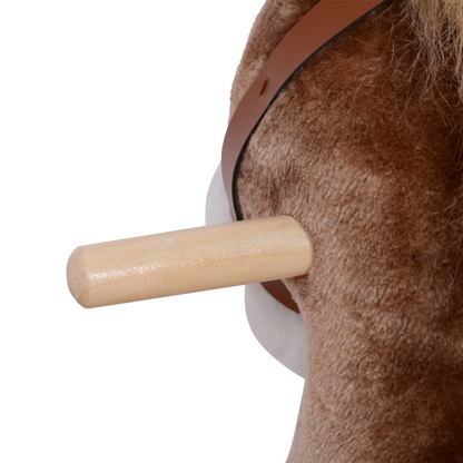 Wooden plush kids rocking horse by HOMCOM, children’s ride-on toy for ages 3+, featuring a comfortable plush seat and sturdy wooden frame.