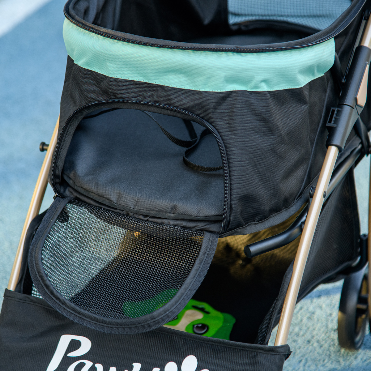 Green PawHut pet stroller for small dogs with rain cover, featuring a compact design and mesh windows for ventilation.
