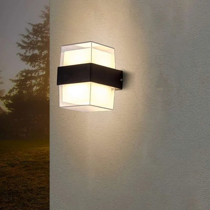 LEDsone Cuboid Box 12W Up/Down IP54 outdoor LED wall sconce light mounted on exterior wall with modern design