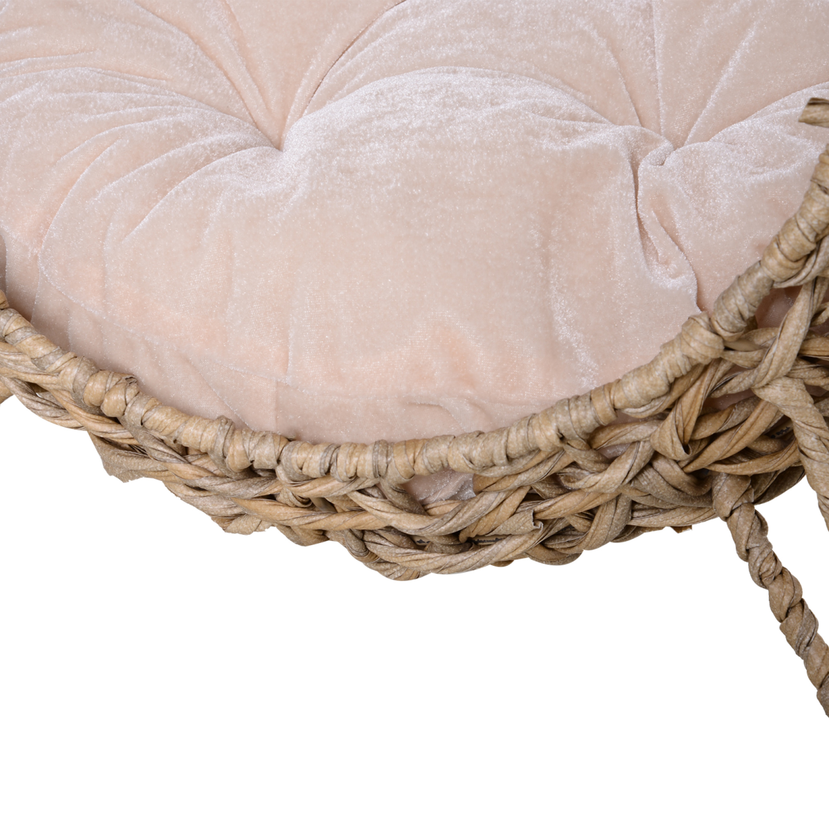 Ball-shaped rattan cat house with natural wood finish, raised bed for cats, featuring a cozy interior and stylish design from PawHut.