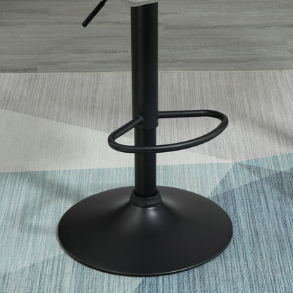 Set of 2 fabric bar stools with adjustable height and metal bases, featuring light grey upholstery and modern design.