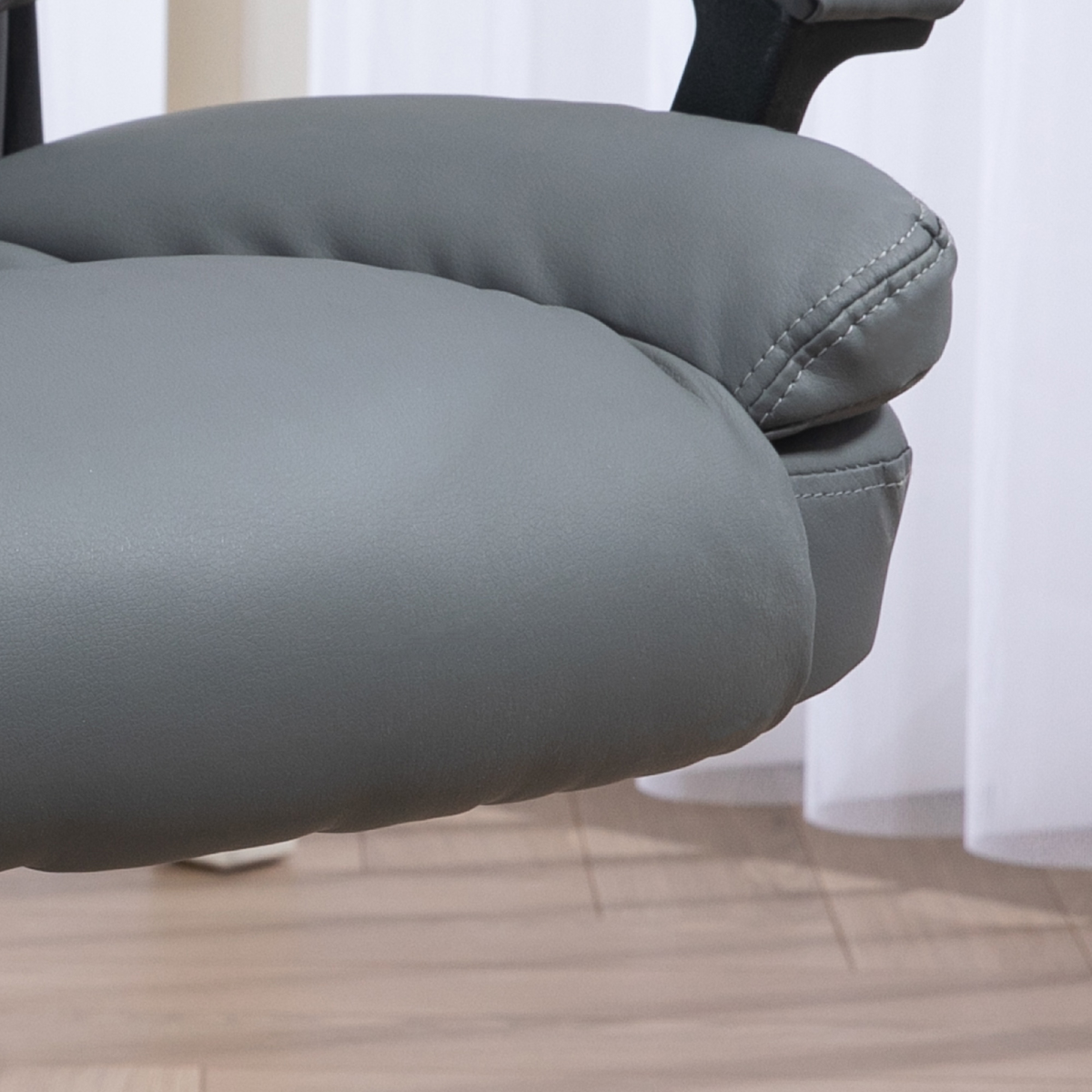 HOMCOM faux leather mid-back home office chair with arms in dark grey, featuring cushioned seat and ergonomic design.