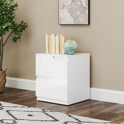 Modern Bedside Table with 2 Drawers for Bedroom, Living Room, White