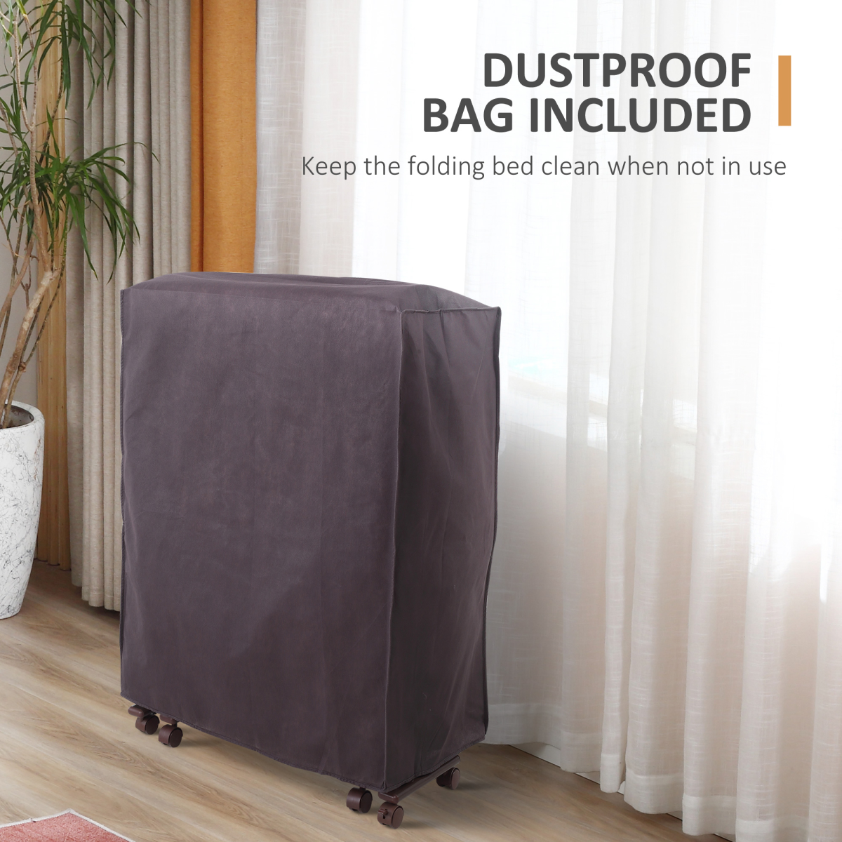 Folding Bed with Mattress & Wheels, Adjustable Backrest, Brown