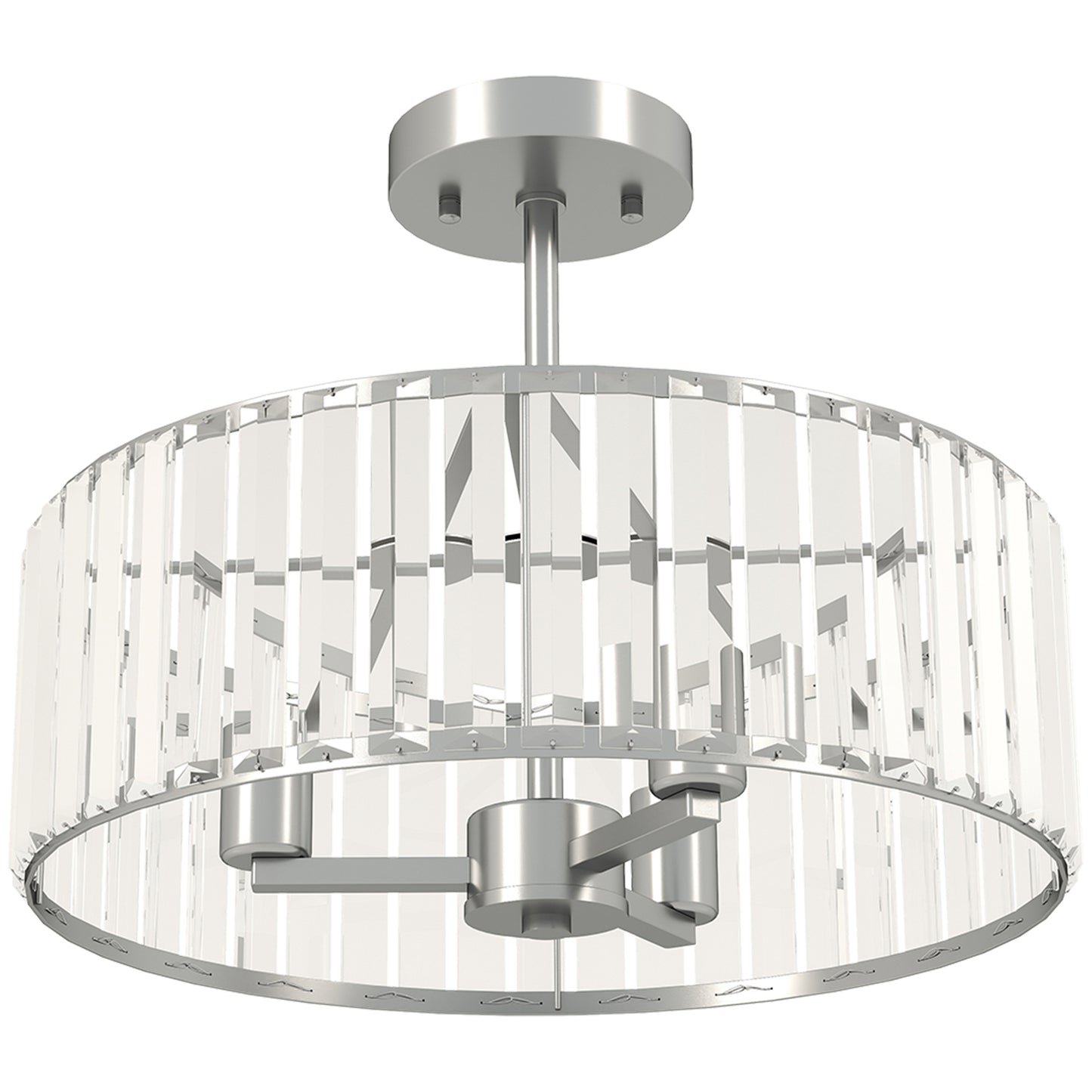 Modern HOMCOM crystal ceiling light fixture with silver-tone semi-flush mount and three E14 bulb sockets for living room or bedroom.