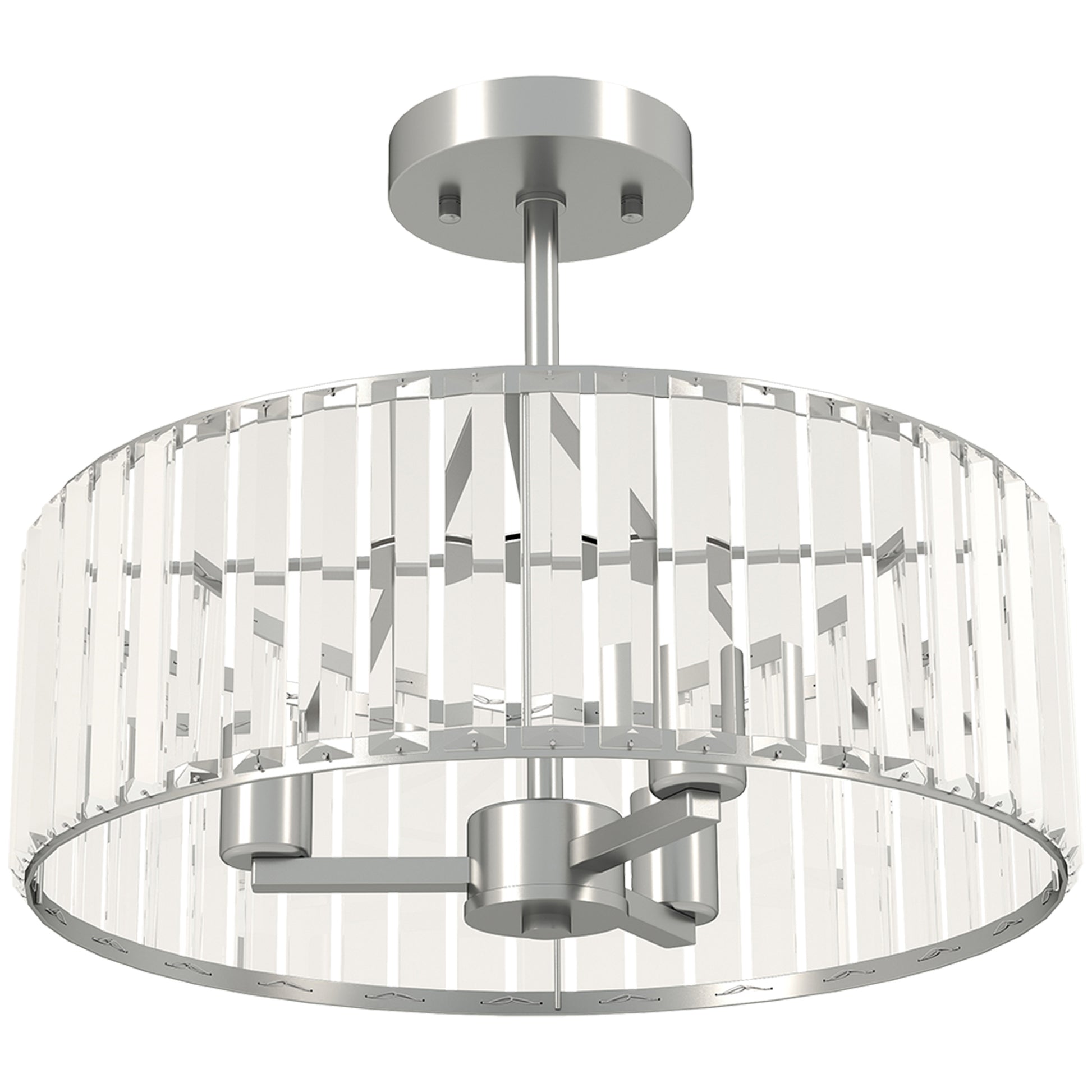 Modern HOMCOM crystal ceiling light fixture with silver-tone semi-flush mount and three E14 bulb sockets for living room or bedroom.