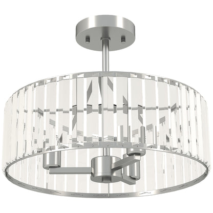 Modern HOMCOM crystal ceiling light fixture with silver-tone semi-flush mount and three E14 bulb sockets for living room or bedroom.