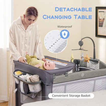 Livoshop 6-in-1 baby travel bed with changing table, portable baby cot for naps, diaper changes, and travel convenience