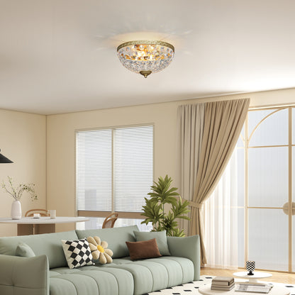 HOMCOM crystal chandelier ceiling light with 168 octagonal beads, vintage gold-tone 2-light flush mount for living room or bedroom.
