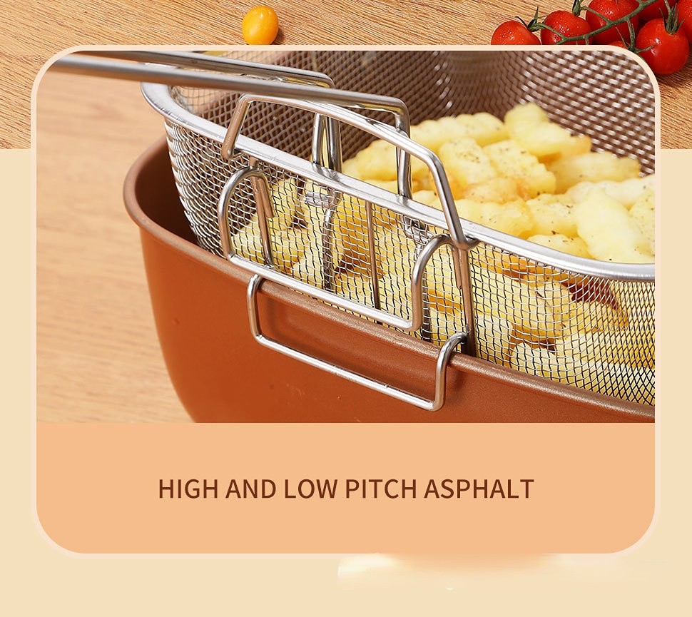 HOMCOM 24cm square non-stick kitchen fryer with basket and pot for frying potatoes and cooking snacks.