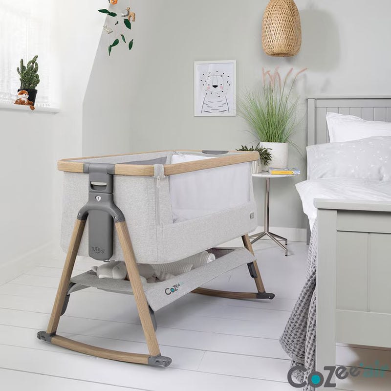 Cozee Air Bedside Rocking Crib, Oak & Silver