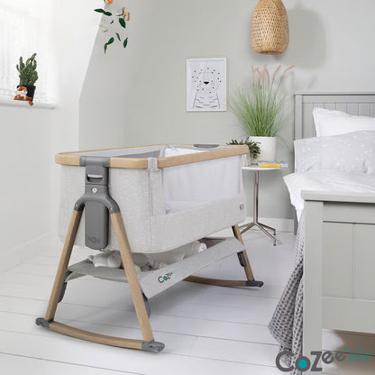 Cozee Air Bedside Rocking Crib, Oak & Silver