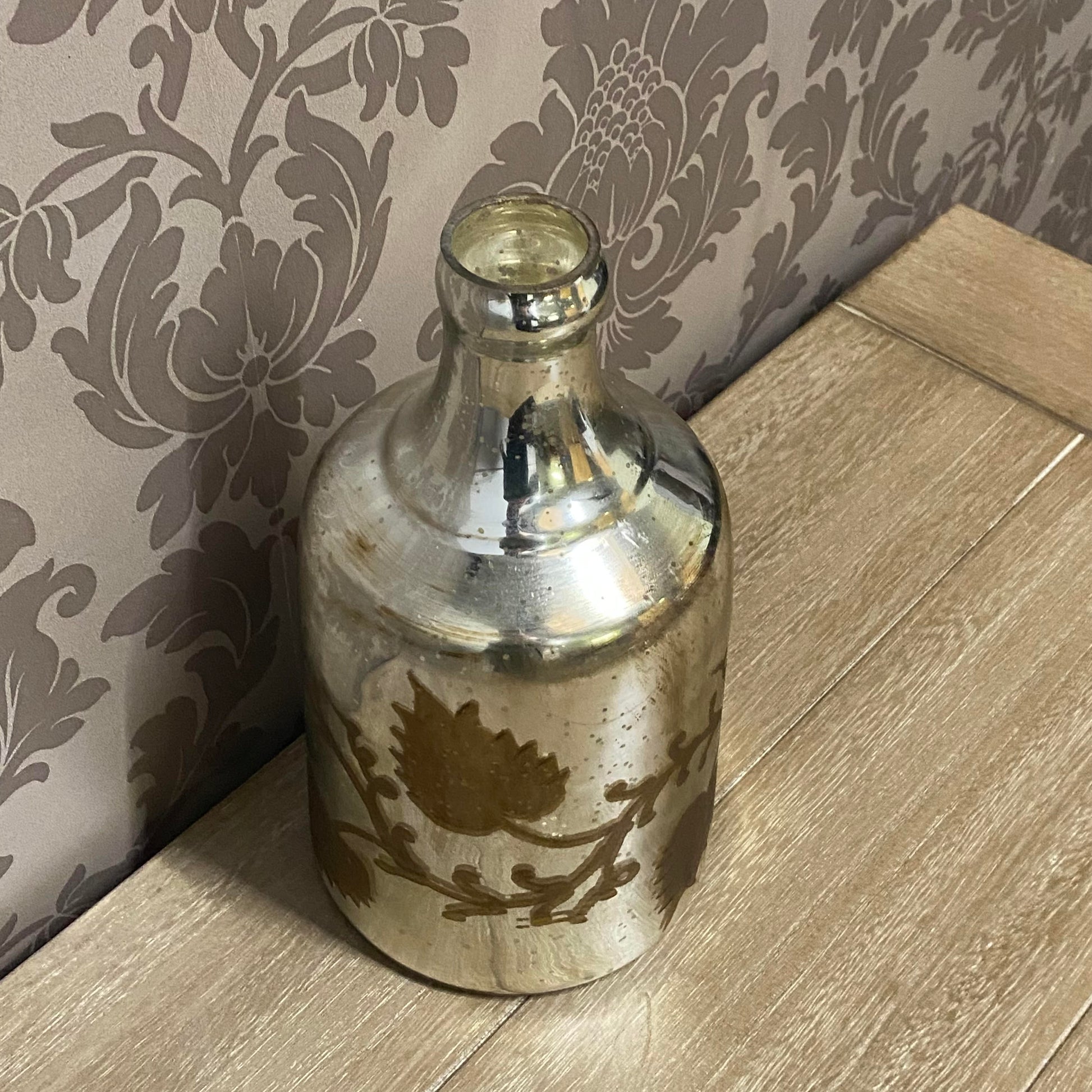 11-inch antique silver glass decorative vase by MSL, featuring a vintage-inspired design with elegant detailing.