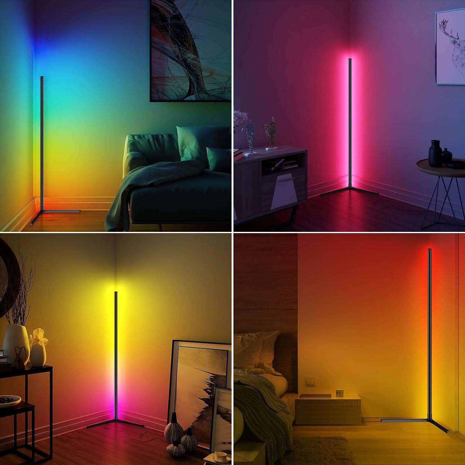 Modern HOMCOM 10W RGB LED corner floor lamp with remote control, minimalist standing mood light for home decor.