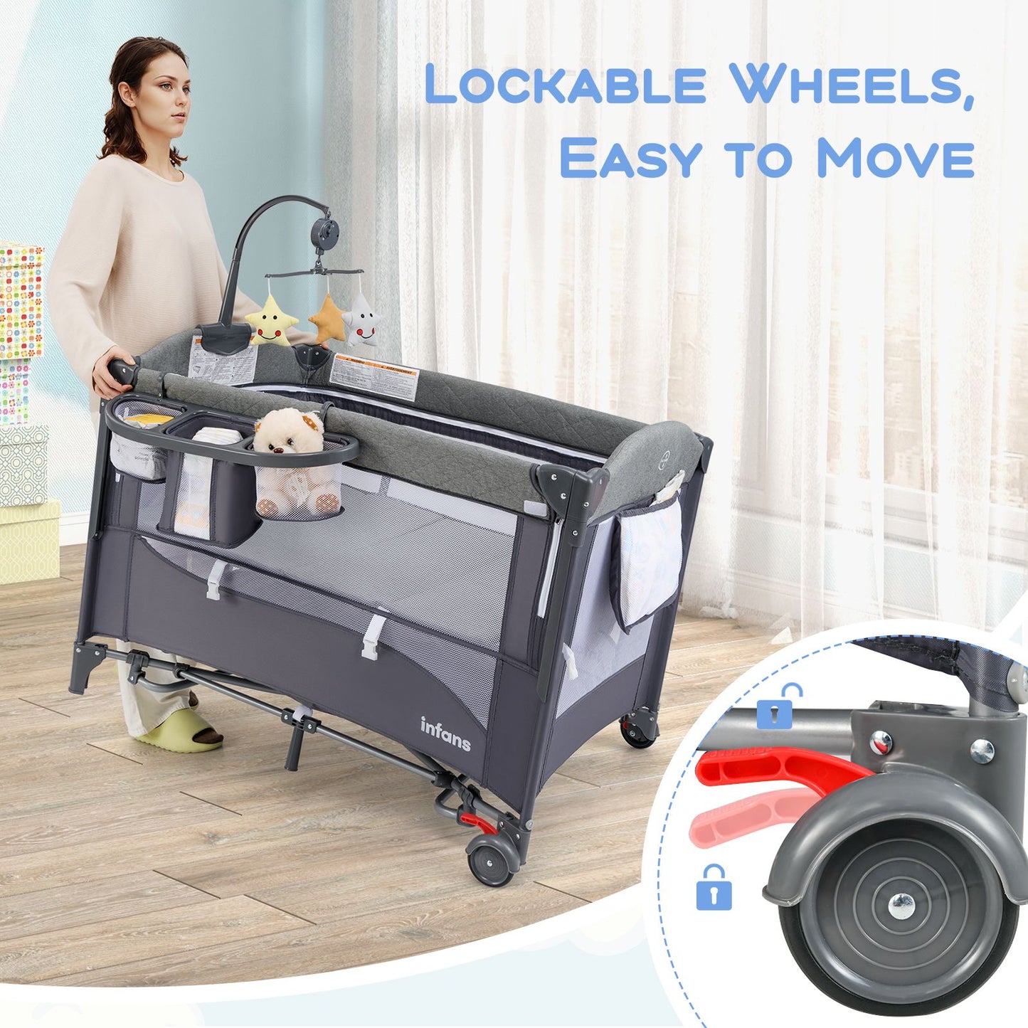 Livoshop 6-in-1 baby travel bed with changing table, portable cot for infants, and convenient baby sleep and diaper change station