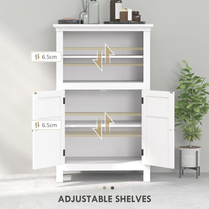 Modern white HOMCOM multi-storage bathroom cabinet with five compartments and sleek design, ideal for organizing bathroom essentials.