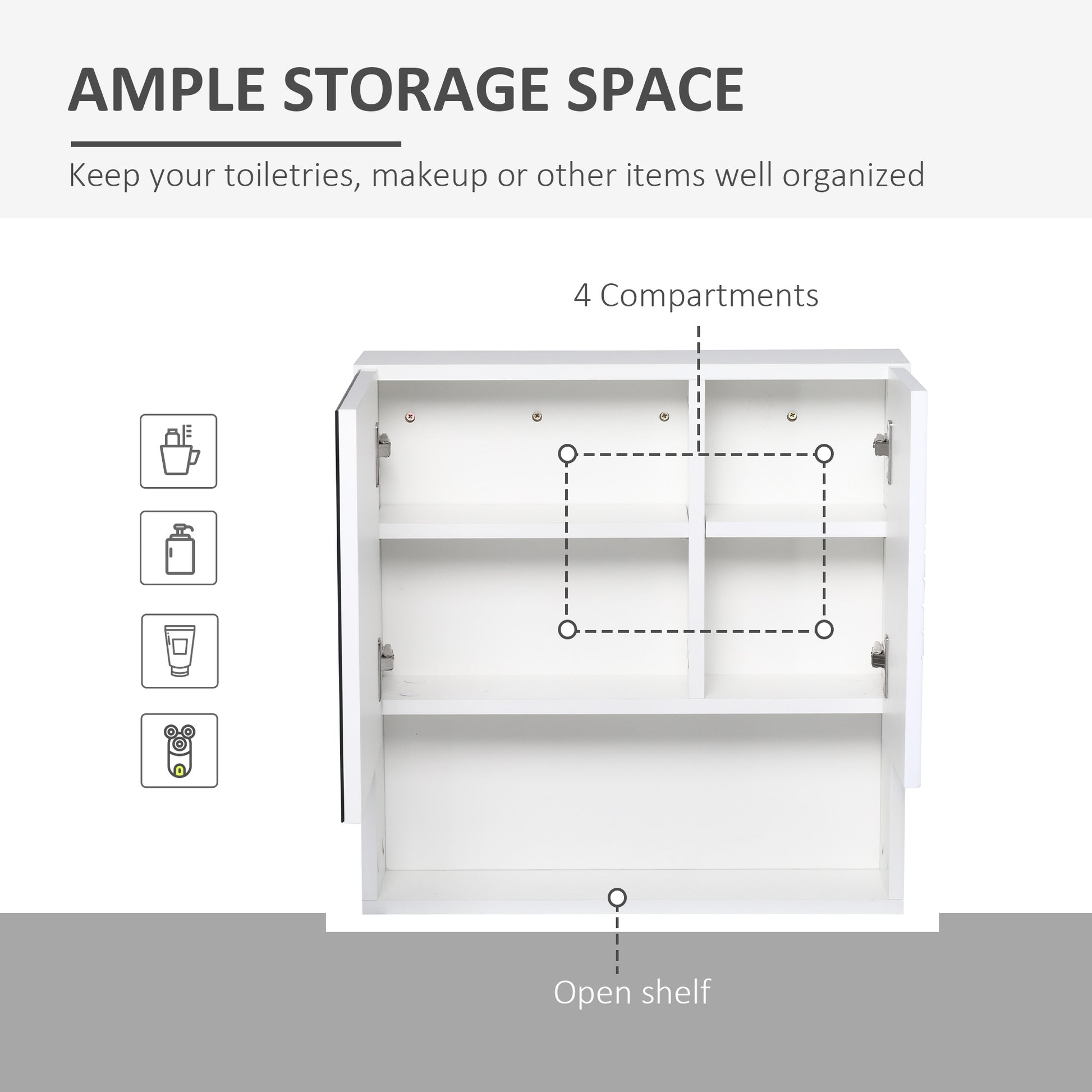 HOMCOM Kleankin bathroom mirror cabinet with double doors, adjustable shelf, wall-mounted white storage unit