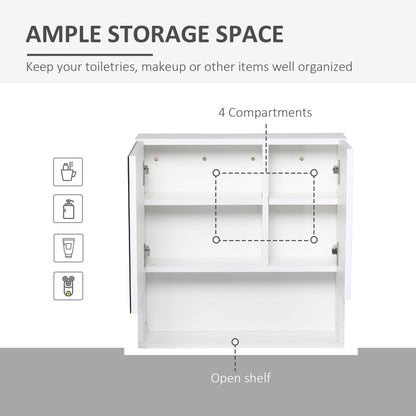 HOMCOM Kleankin bathroom mirror cabinet with double doors, adjustable shelf, wall-mounted white storage unit