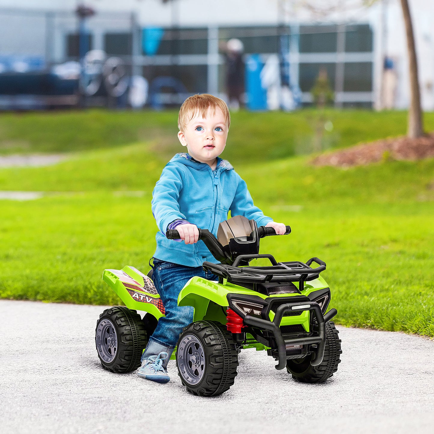 HOMCOM 6V kids electric ride-on car for toddlers, green all-terrain quad bike with music, suitable for ages 18-36 months