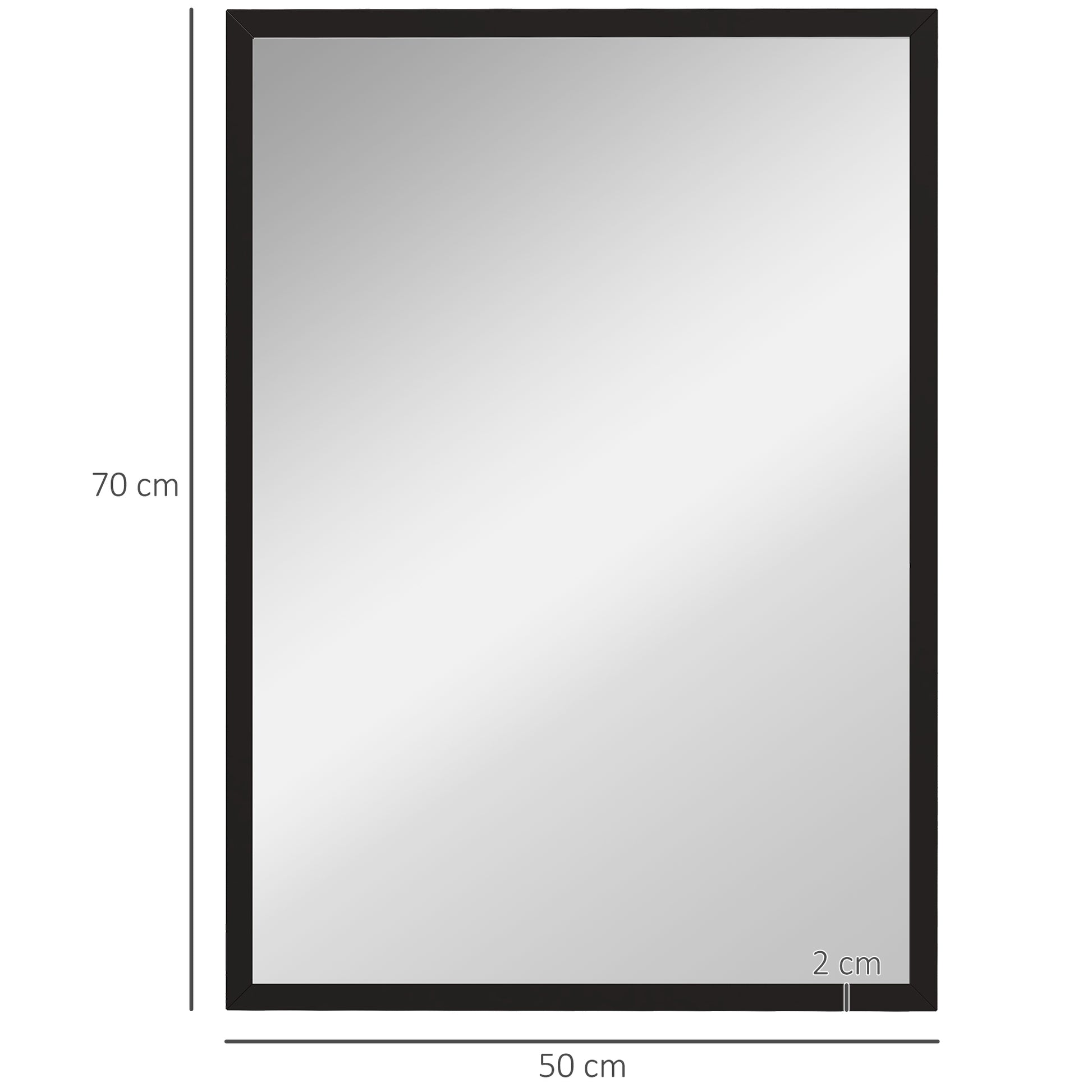 Black HOMCOM wall bathroom mirror, 70x50 cm, wall-mounted, suitable for living room, bedroom, or hallway decor.