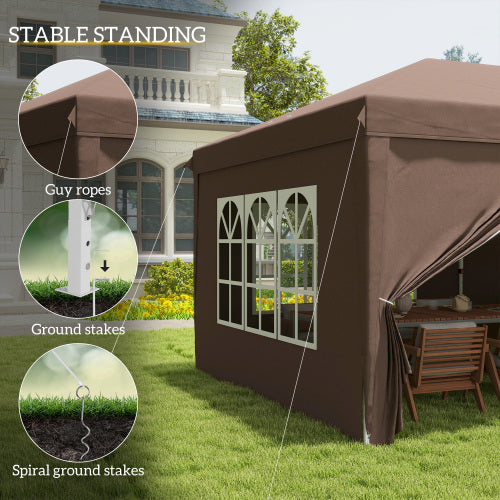 Outsunny 3x6m Pop-Up Gazebo with Sides & Windows – Brown Party Tent