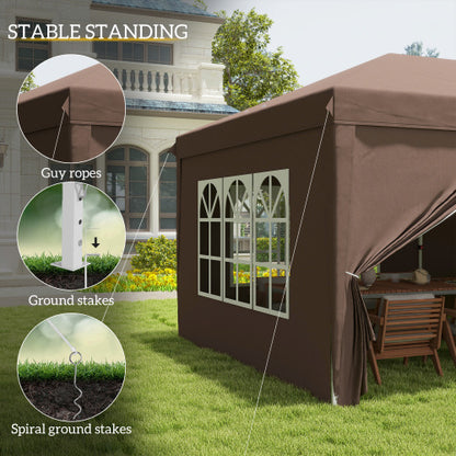 Outsunny 3x6m Pop-Up Gazebo with Sides & Windows – Brown Party Tent