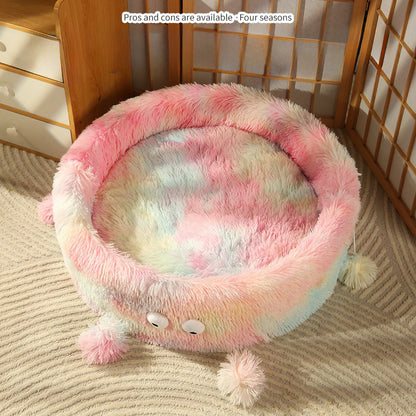 HOMCOM cozy round cat and small pet bed with plush interior, designed as a cute monster-themed nest for cats and small dogs.