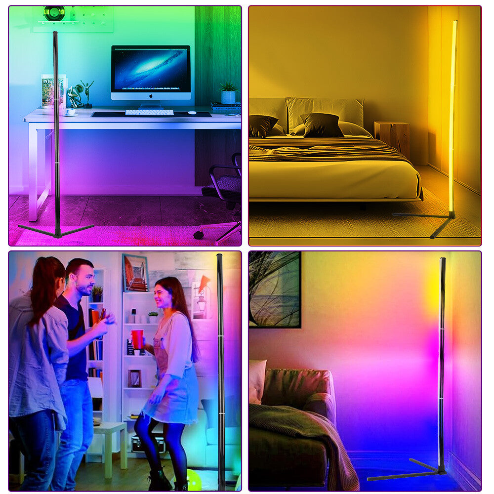 HOMCOM 10W RGB LED corner floor lamp with remote control, modern minimalist standing mood light for home decor.