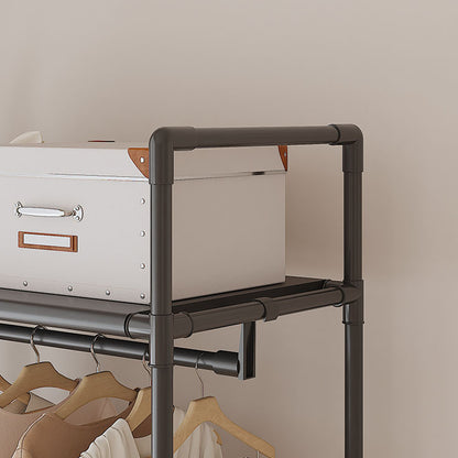 Black HOMCOM multifunctional clothes rail and shoe rack with storage shelf, standing garment hanger without wheels.