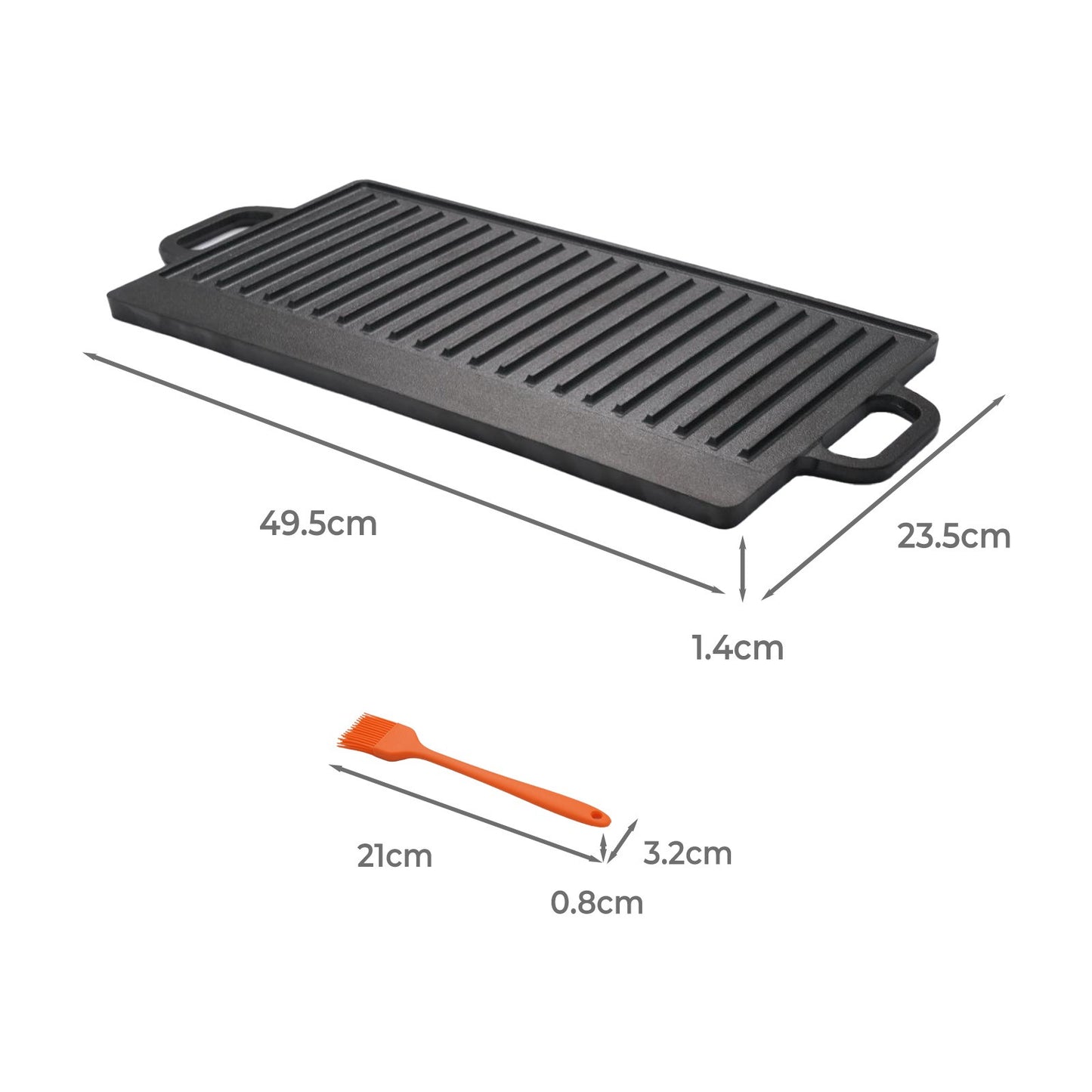 Livoshop reversible cast iron griddle plate with non-stick surface, ideal for grilling and BBQ, 49.5cm skillet pan.