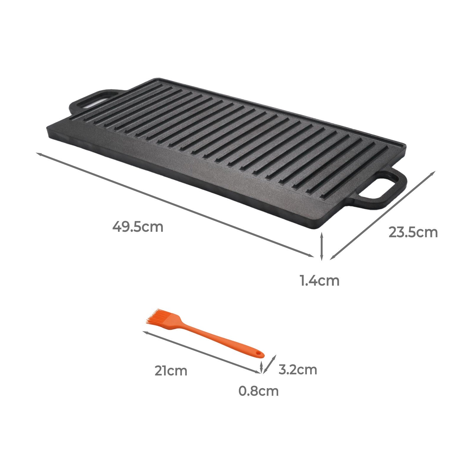 Livoshop reversible cast iron griddle plate with non-stick surface, ideal for grilling and BBQ, 49.5cm skillet pan.