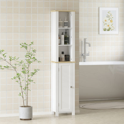 HOMCOM Kleankin slim white bathroom storage cabinet with open compartments and adjustable shelves, 34x23x165 cm.
