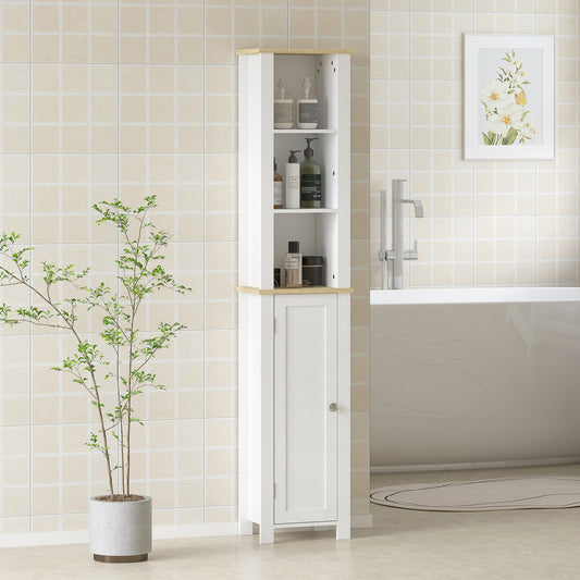 HOMCOM Kleankin slim white bathroom storage cabinet with open compartments and adjustable shelves, 34x23x165 cm.