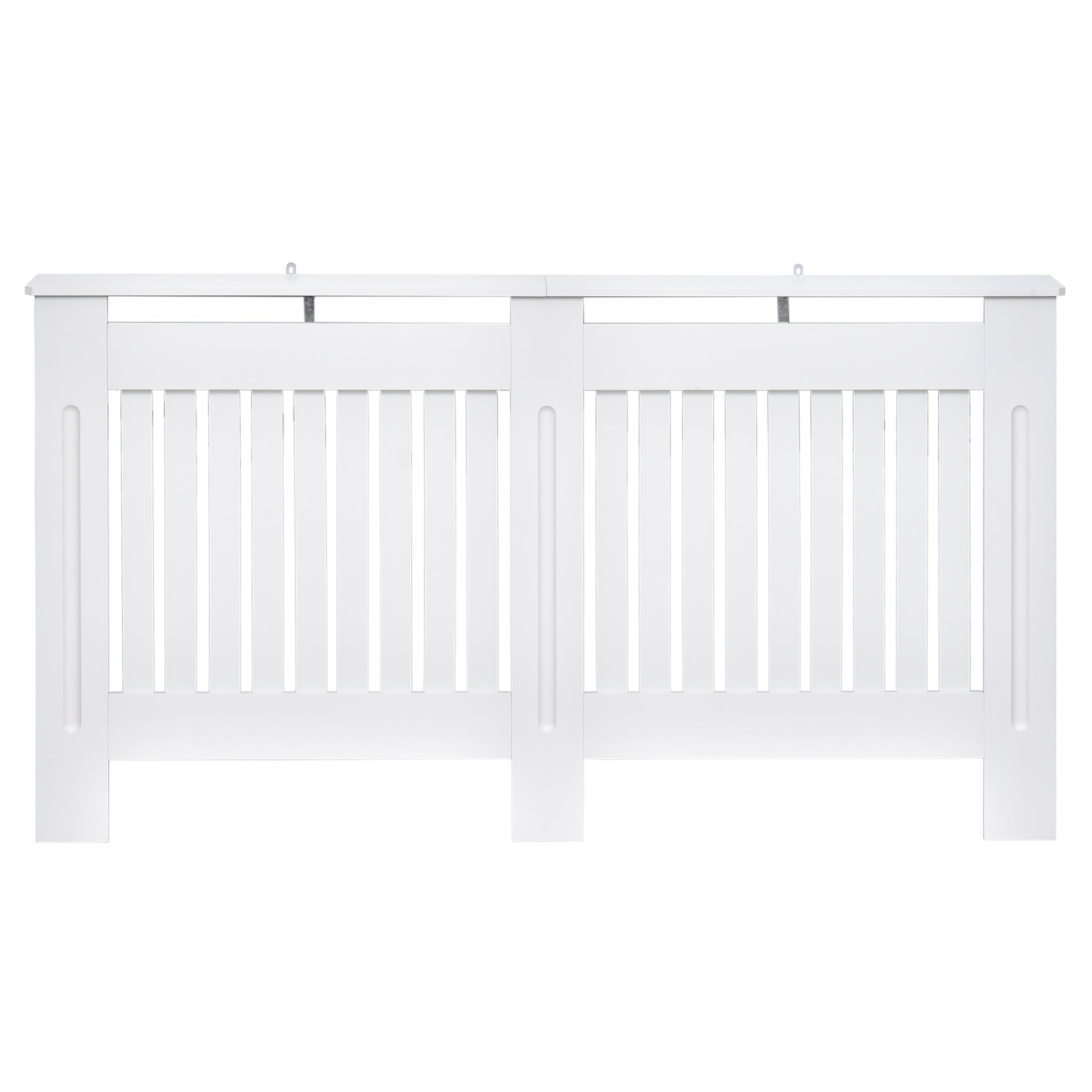 White MDF slatted radiator cover with cabinet and lined grill, HOMCOM painted radiator cover measuring 152x19x81 cm.