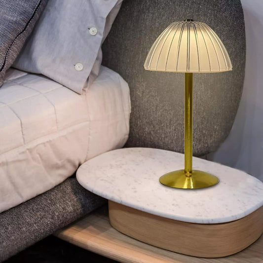 Modern HOMCOM LED table lamp with dimmable light, cordless design, USB rechargeable, perfect for night decor.