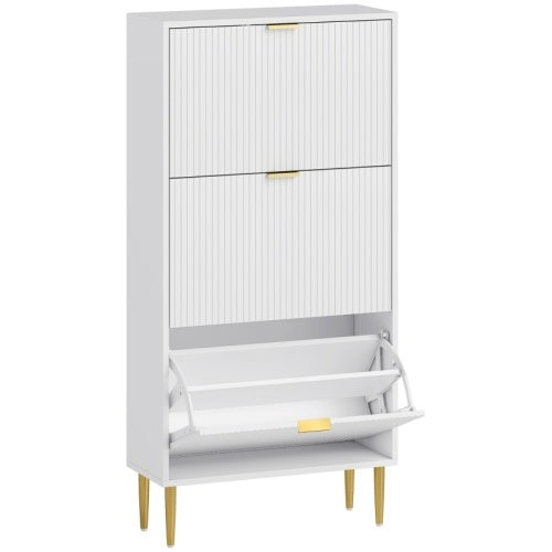 HOMCOM Narrow Shoe Cabinet With 3 Flip Drawers - White
