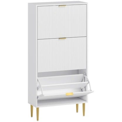 HOMCOM Narrow Shoe Cabinet With 3 Flip Drawers - White