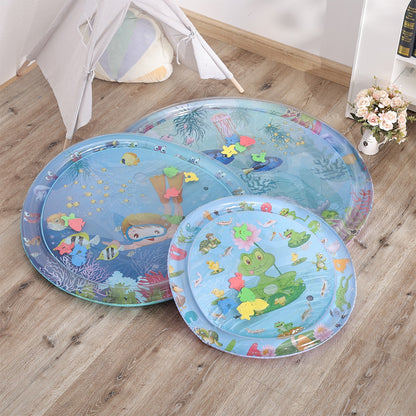 Baby inflatable water play mat featuring ocean design from eprolo, with colorful aquatic animals and a soft crawling surface.