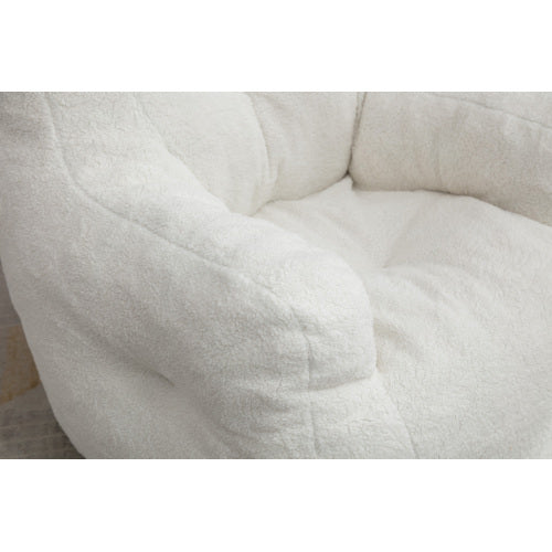 Soft Tufted Foam Bean Bag Chair with Teddy Fabric – Ivory White