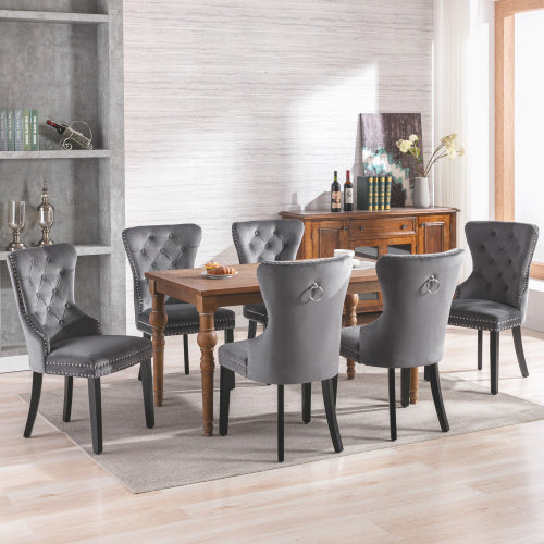 Velvet Dining Chairs Set – 2/4/6 Pcs with Oak Legs & Chrome Knocker