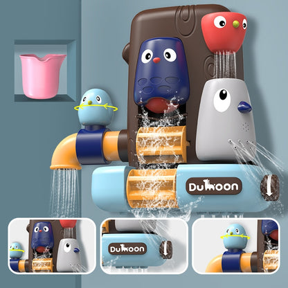 Colorful elephant-shaped bath toy set with water spray features for kids, designed by eprolo for fun bath time play.