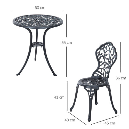 Outsunny 3-Piece Aluminium Bistro Set – Black Garden Table & Chairs